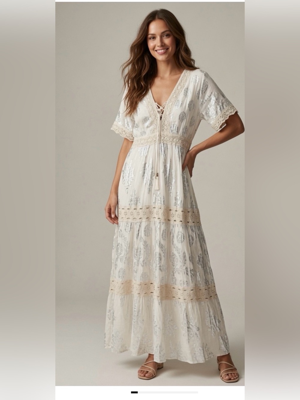 Me 2 Magic Embroidered Boho Maxi Dress Sz M